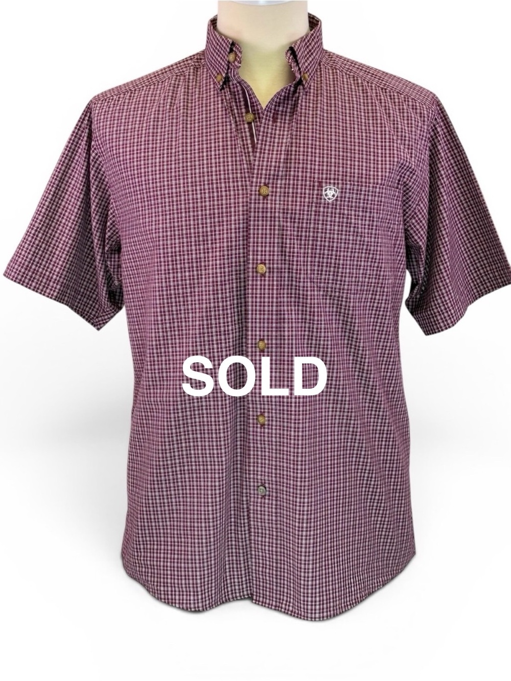 Ariat Pro Series Short Sleeve Button Down Maroon Plaid Size M